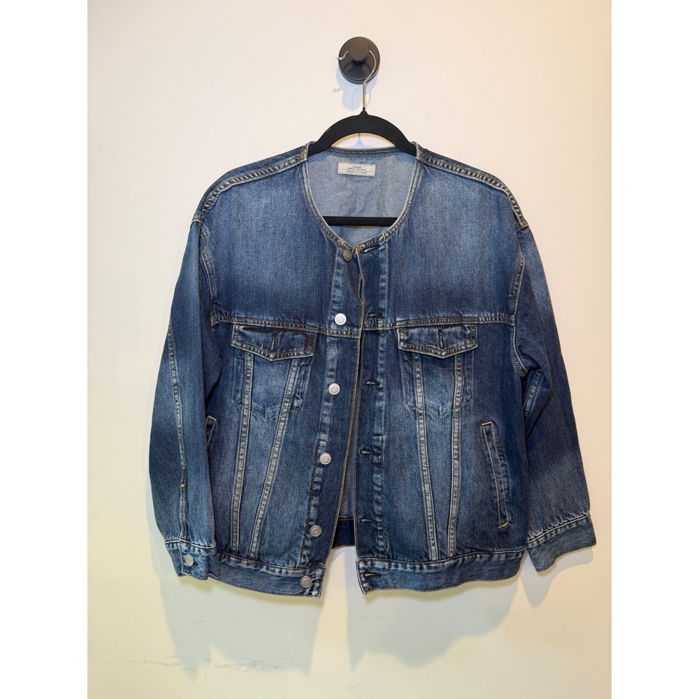 Relume Journal Standard Womens Collarless Denim Jacket Medium Wash Size F Blue